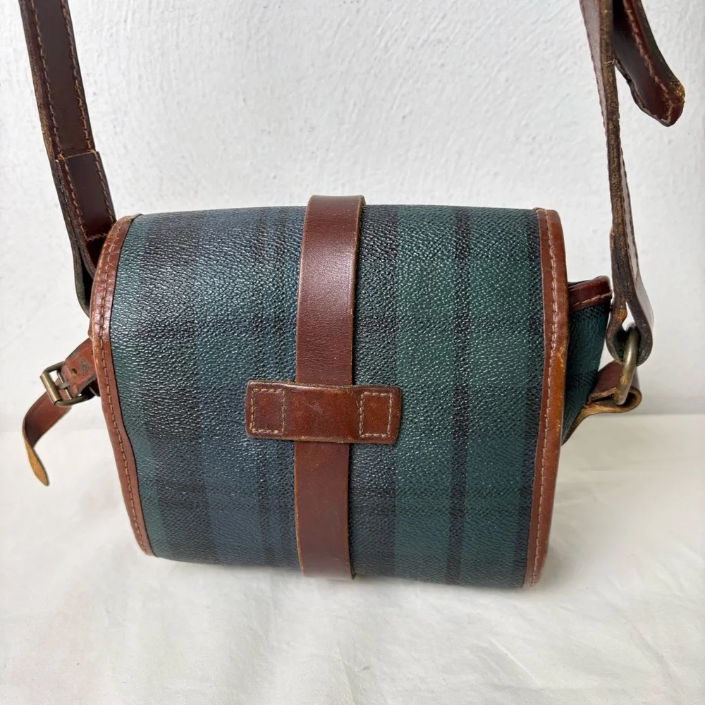 POLO RALPH LAUREN Vintage 90s Tartan Blackwatch Canvas Leather Crossbody Bag - Picture 6 of 14